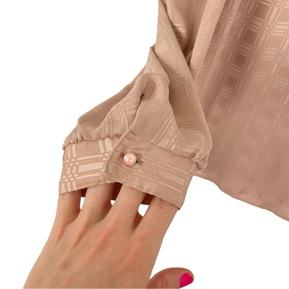 Vintage 70s 80s Blouse Shirt Top Womens Large Geometric Peach Long Sleeve - Picture 7 of 13